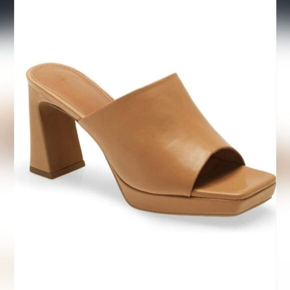 Trish Lucia Tan Square Toe Block Chunky Heels Platform Slip On Mules Size 10 NWT - Picture 6 of 11